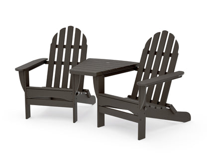 POLYWOOD Classic 3-Piece Folding Adirondack Set With Connecting Table in Vintage Coffee