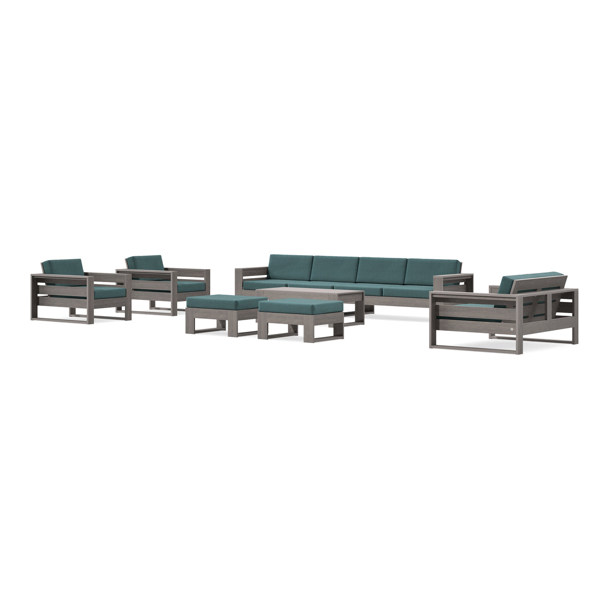 POLYWOOD PW Designer Series Latitude 8-Piece Lounge Sofa Set in Driftwood / Ocean Teal