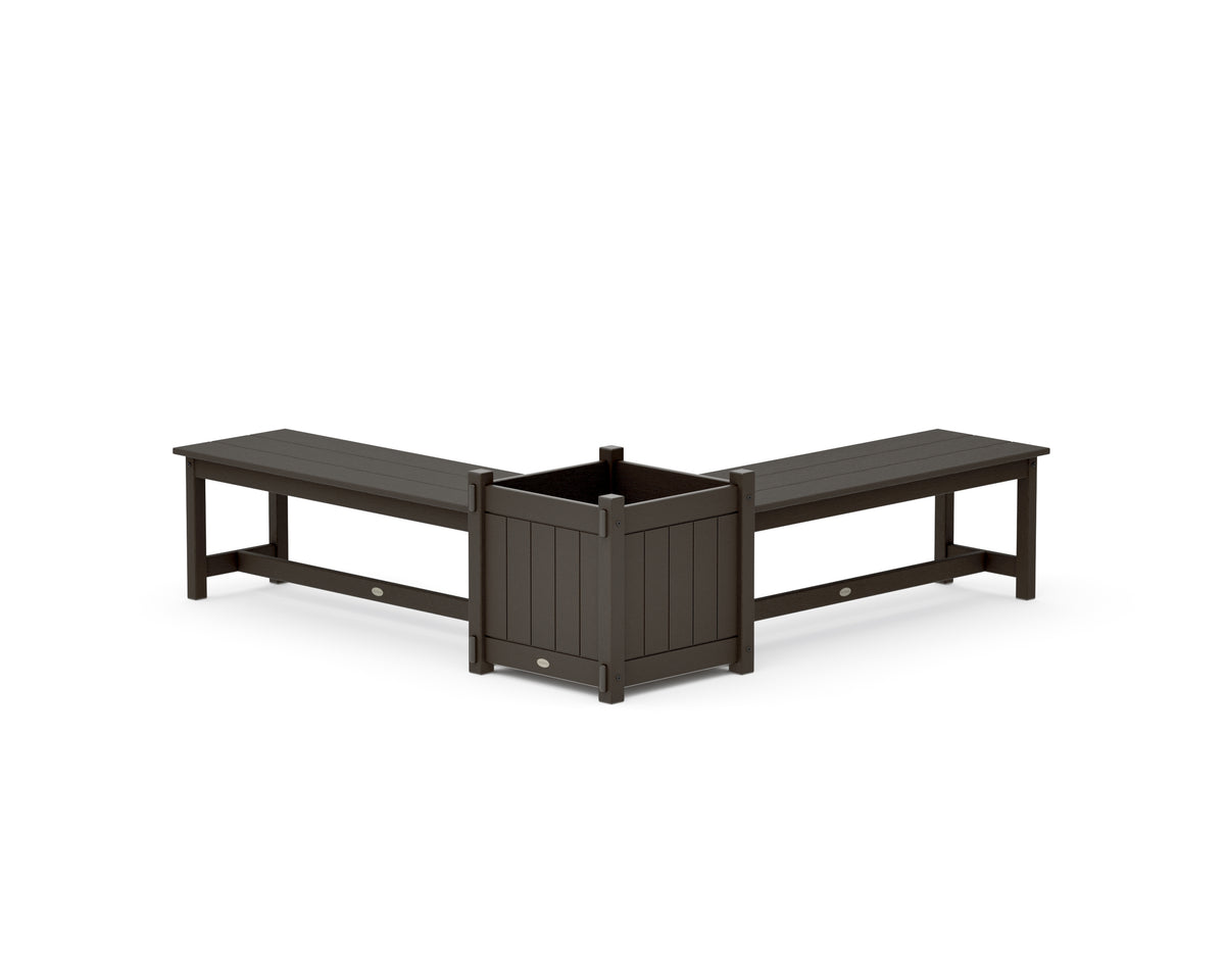 POLYWOOD 48" Vineyard L-Shaped Planter Bench Set - Large in Vintage Coffee