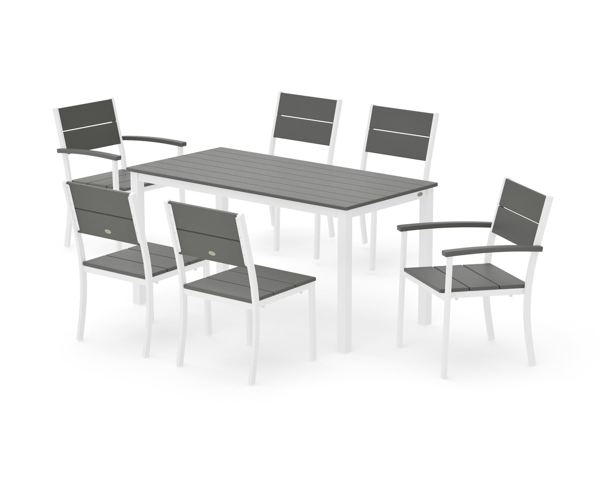 POLYWOOD Main Street 7-Piece Dining Set with Main Street 30 x 60 Dining Table in White / Slate Grey