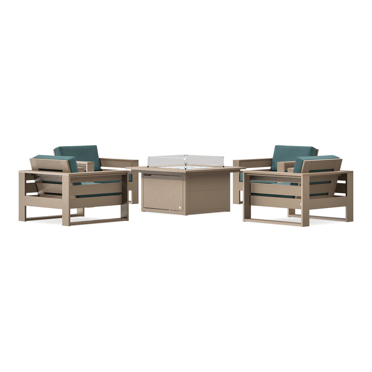 POLYWOOD PW Designer Series Latitude 5-Piece Lounge Fire Table Set in Vintage Sahara / Ocean Teal