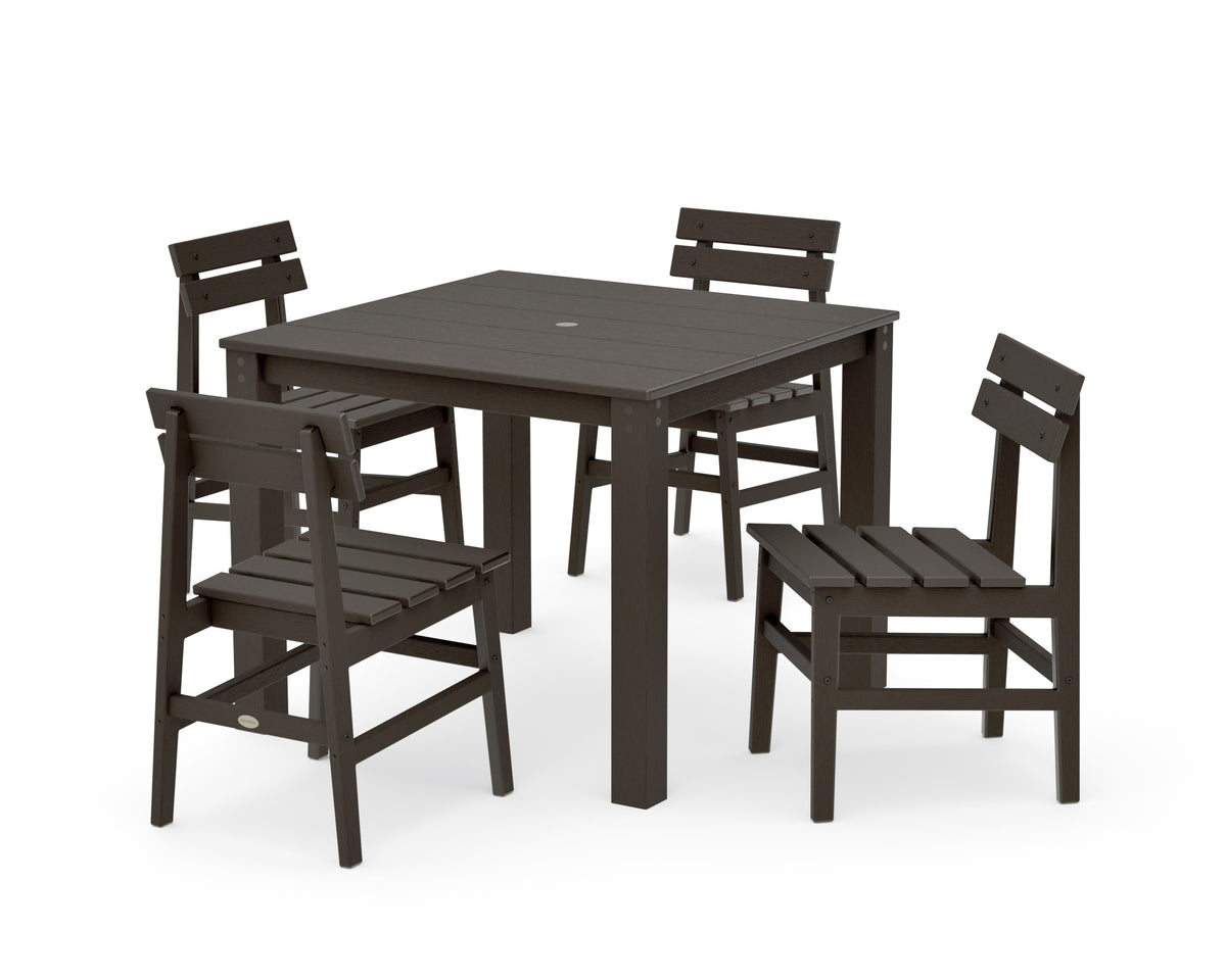 POLYWOOD Modern Studio Plaza Chair 5-Piece Parsons Dining Set in Vintage Coffee