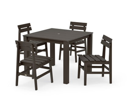 POLYWOOD Modern Studio Plaza Chair 5-Piece Parsons Dining Set in Vintage Coffee