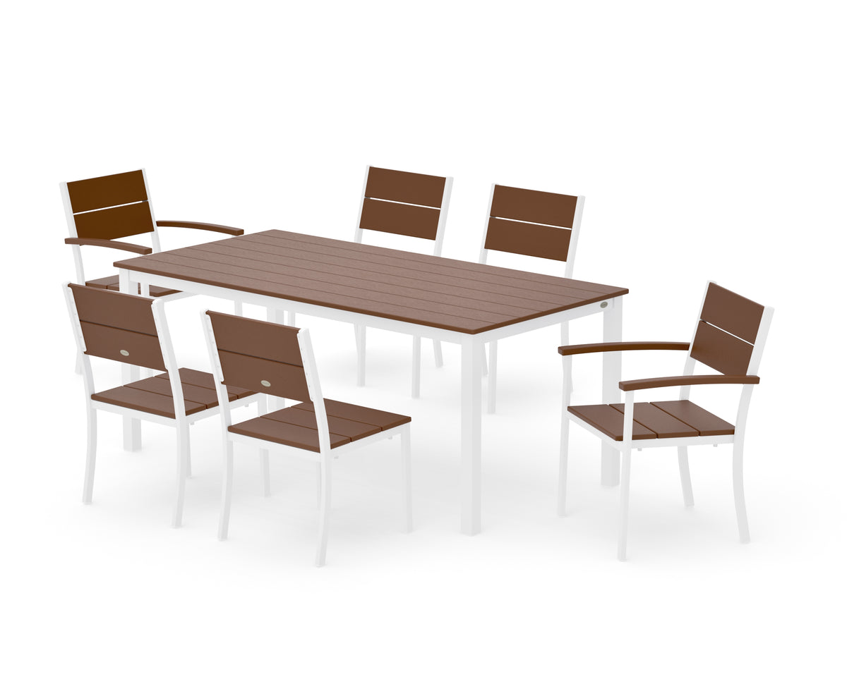POLYWOOD Main Street 7-Piece Dining Set with Main Street 36" x 72" Dining Table in White / Teak