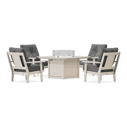 POLYWOOD Prairie 5-Piece Deep Seating Set with Fire Pit Table in Sand