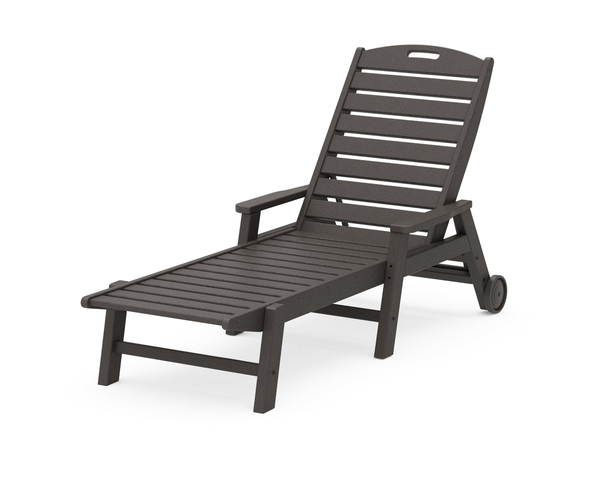 POLYWOOD Nautical Chaise with Arms &amp; Wheels in Vintage Coffee