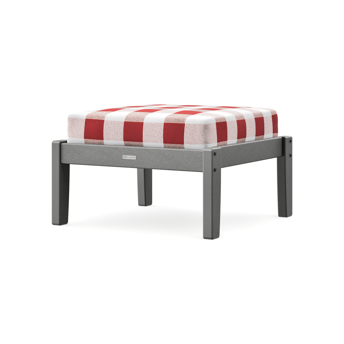 POLYWOOD Chinoiserie Deep Seating Ottoman in Slate Grey / Buffalo Plaid Crimson
