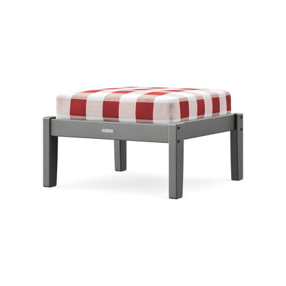 POLYWOOD Chinoiserie Deep Seating Ottoman in Slate Grey / Buffalo Plaid Crimson