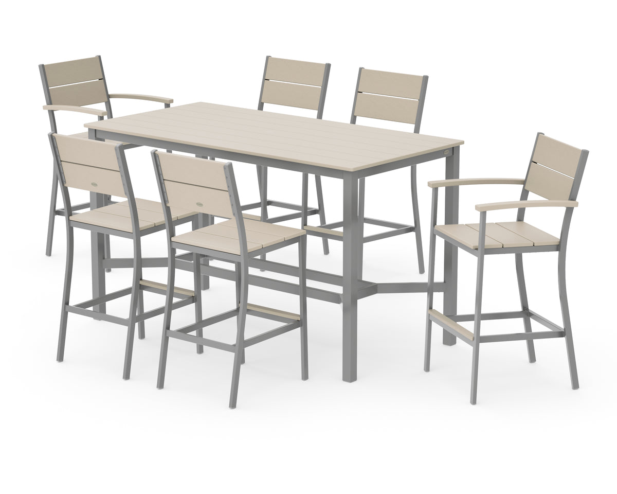 POLYWOOD Main Street 7-Piece Bar Set in Silver / Sand
