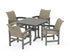 POLYWOOD Coastal Woven 5-Piece Dining Set with Trestle Legs in Slate Grey / Dune Grass