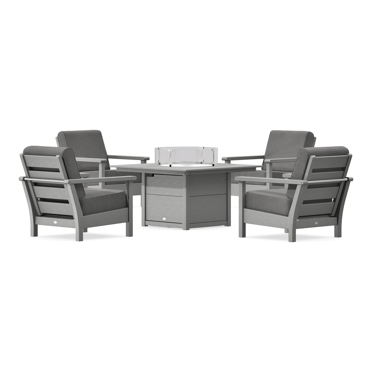POLYWOOD Harbour 5-Piece Conversation Set with Fire Pit Table in Slate Grey
