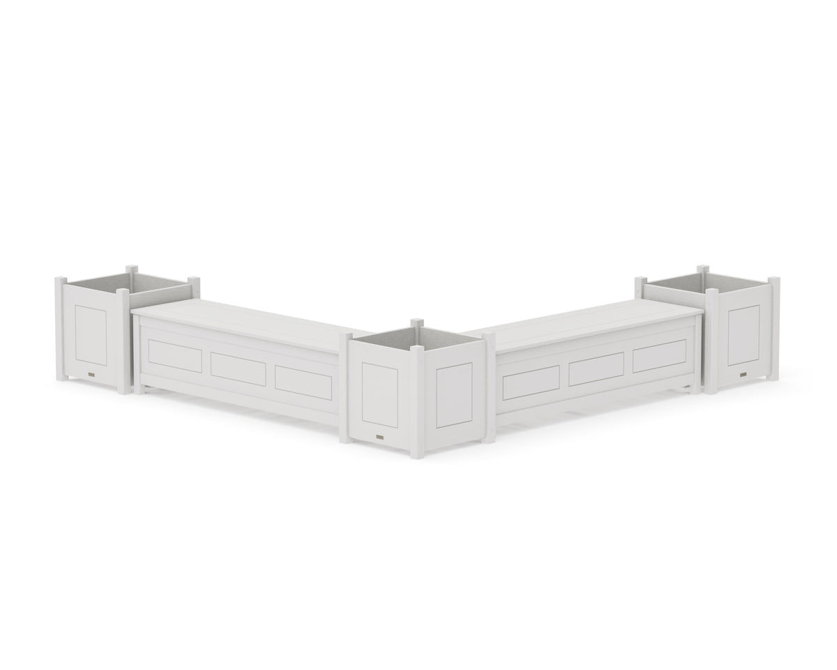 POLYWOOD 60" Country Living L-Shaped Planter Storage Bench Corner Set - Large in Vintage White