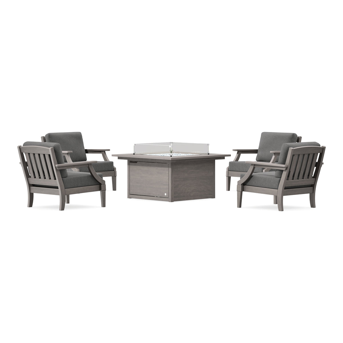 POLYWOOD PW Designer Series Estate 5-Piece Lounge Fire Table Set in Driftwood / Ash Charcoal