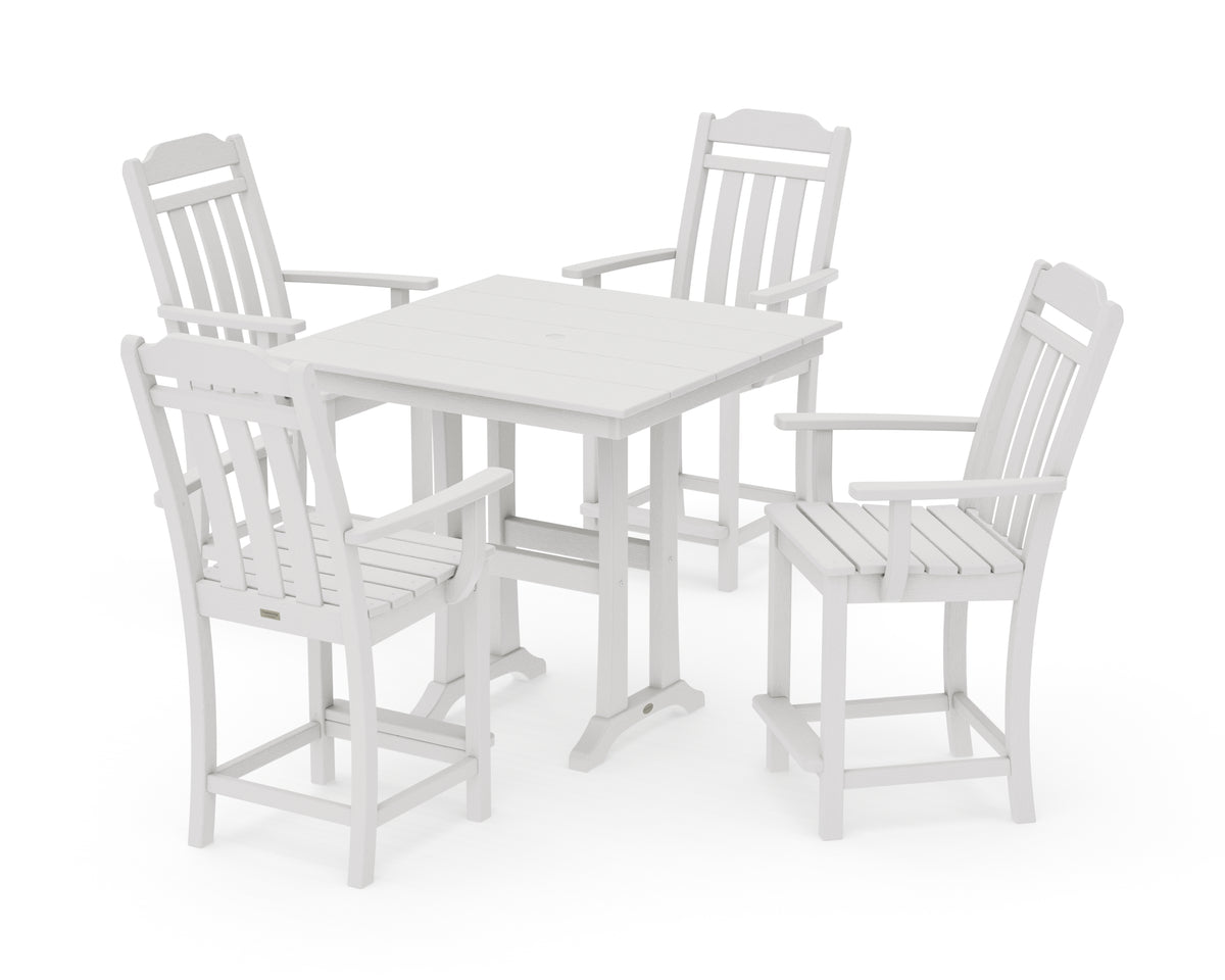 POLYWOOD Country Living Cottage 5-Piece Farmhouse Counter Set with Trestle Legs in Vintage White