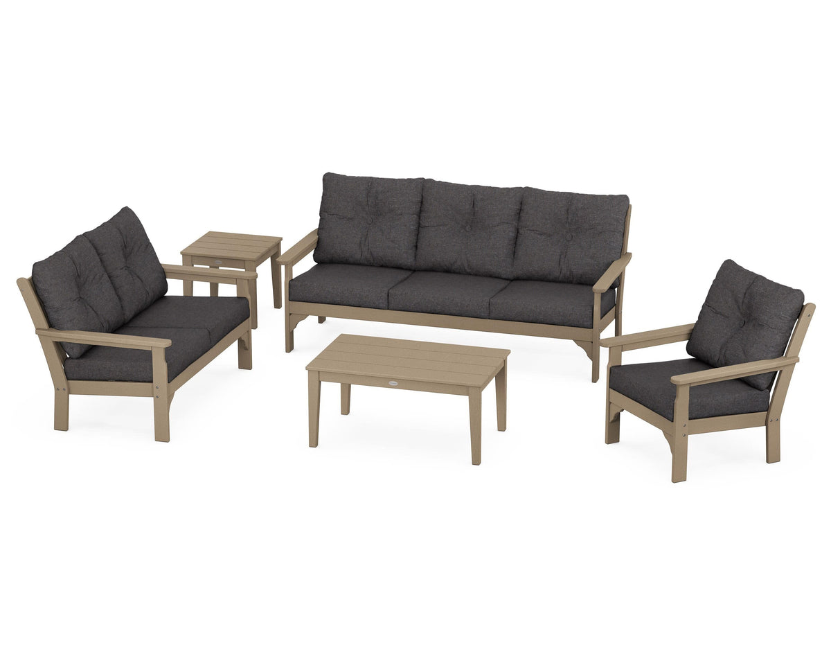POLYWOOD Vineyard 5-Piece Deep Seating Set with Sofa in Vintage Sahara / Ash Charcoal