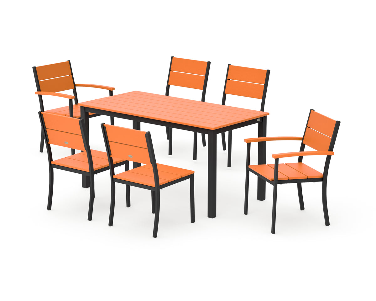 POLYWOOD Main Street 7-Piece Dining Set with Main Street 30 x 60 Dining Table in Black / Tangerine