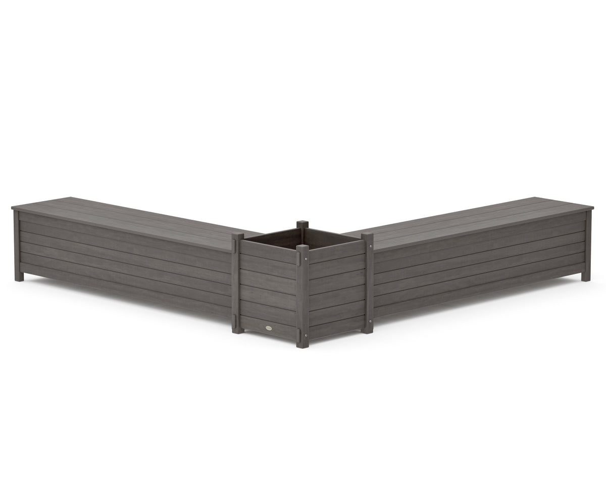 POLYWOOD 72" Nautical L-Shaped Planter Storage Bench Set - Large in Driftwood