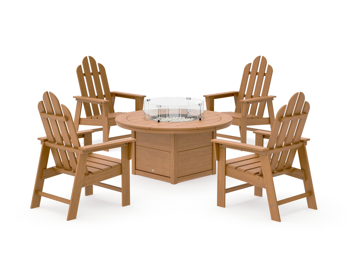 POLYWOOD Long Island 4-Piece Upright Adirondack Conversation Set with Fire Pit Table in Natural