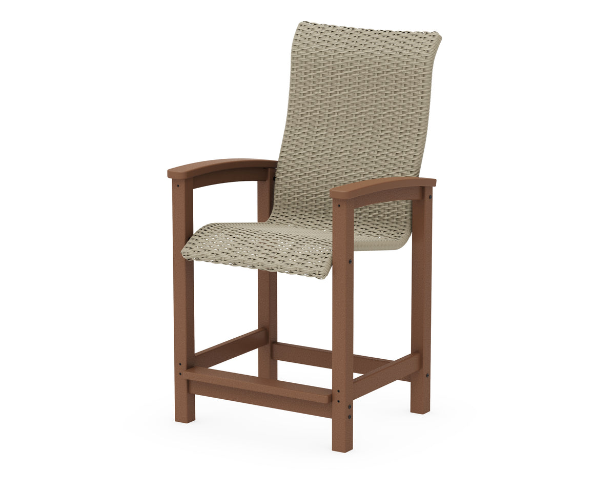 POLYWOOD Coastal Woven High-Back Counter Chair in Teak / Dune Grass