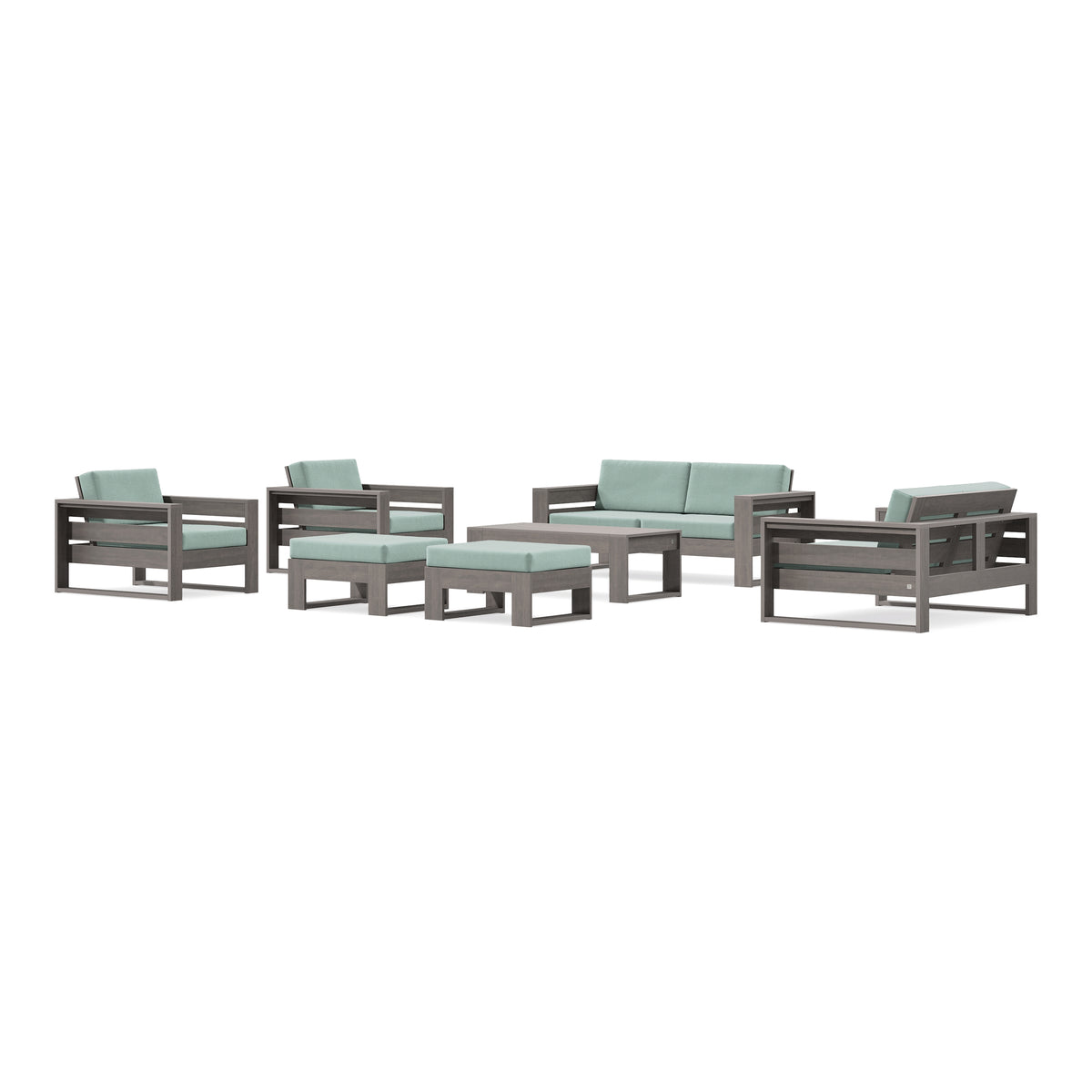 POLYWOOD PW Designer Series Latitude 7-Piece Lounge Loveseat Set in Driftwood / Spa