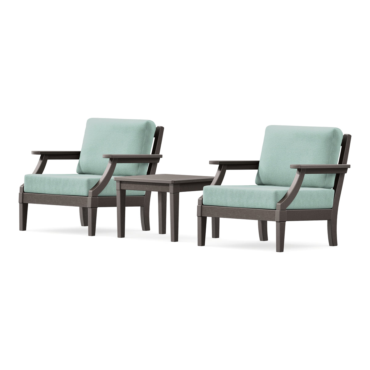 POLYWOOD PW Designer Series Estate 3-Piece Lounge Chair Set in Vintage Coffee / Glacier Spa