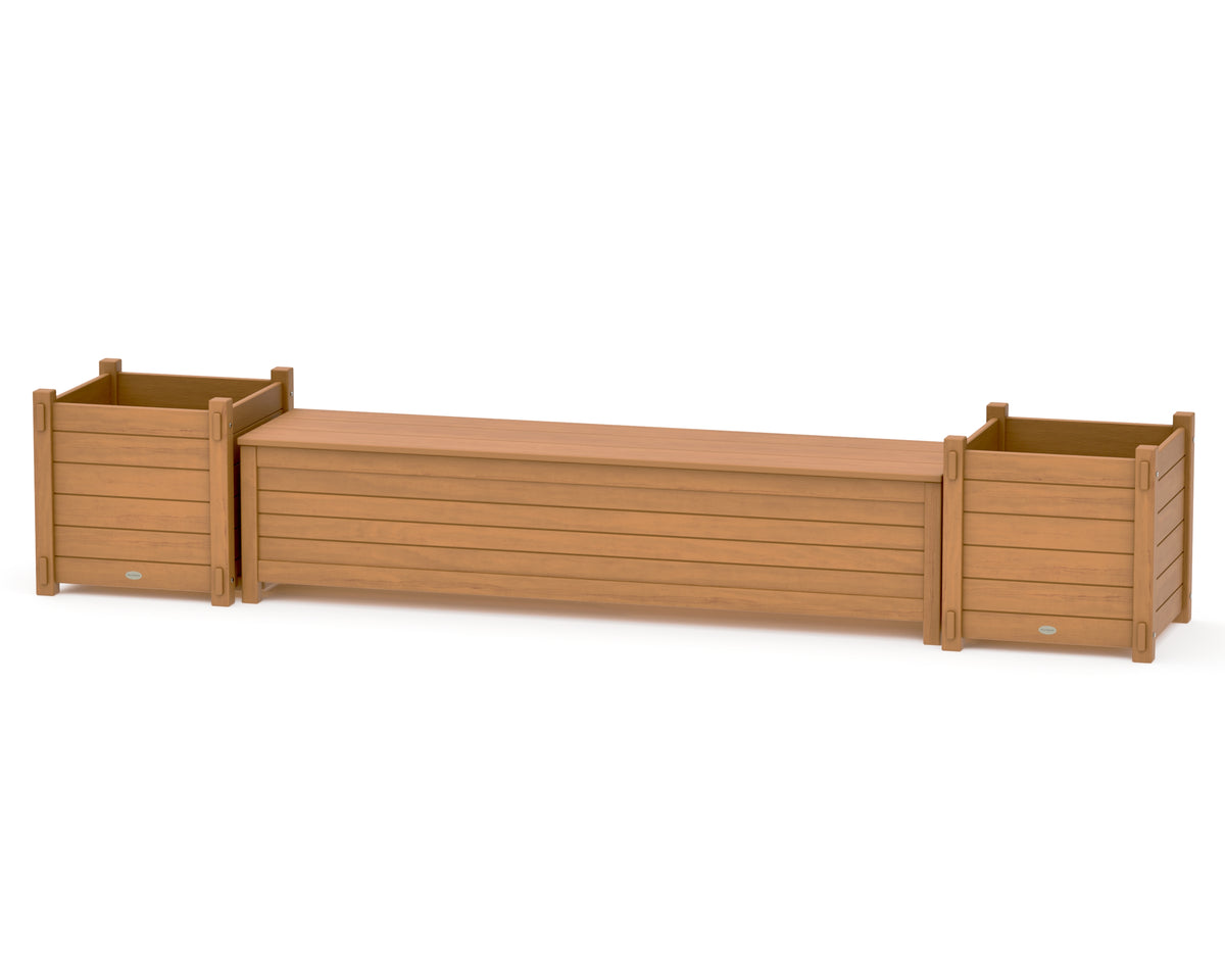 POLYWOOD 72" Nautical Straight Planter Storage Bench Set - Large in Natural