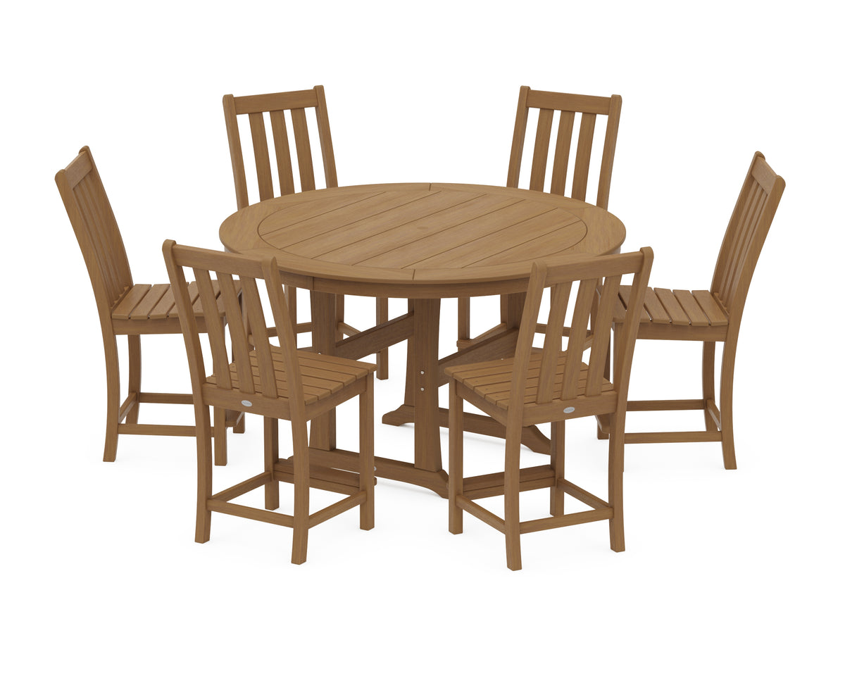 POLYWOOD Vineyard 7-Piece Side Chair Round Counter Set in Natural
