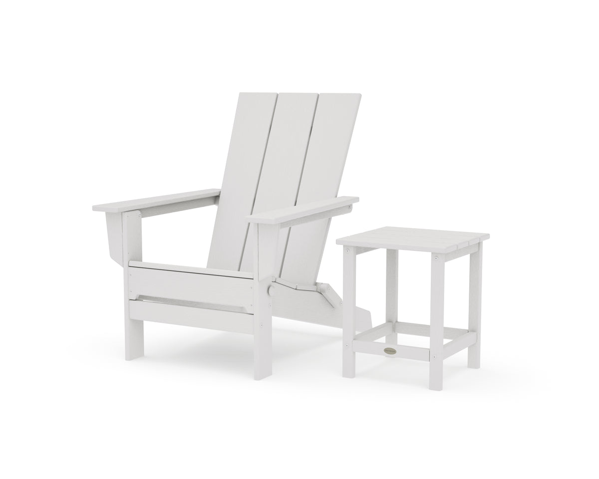 POLYWOOD Modern Studio Folding Adirondack Chair with Side Table in Vintage White