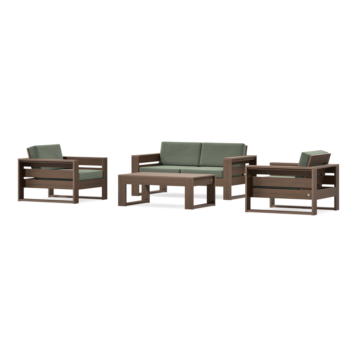 POLYWOOD PW Designer Series Latitude 4-Piece Lounge Loveseat Set in Kona / Cast Sage