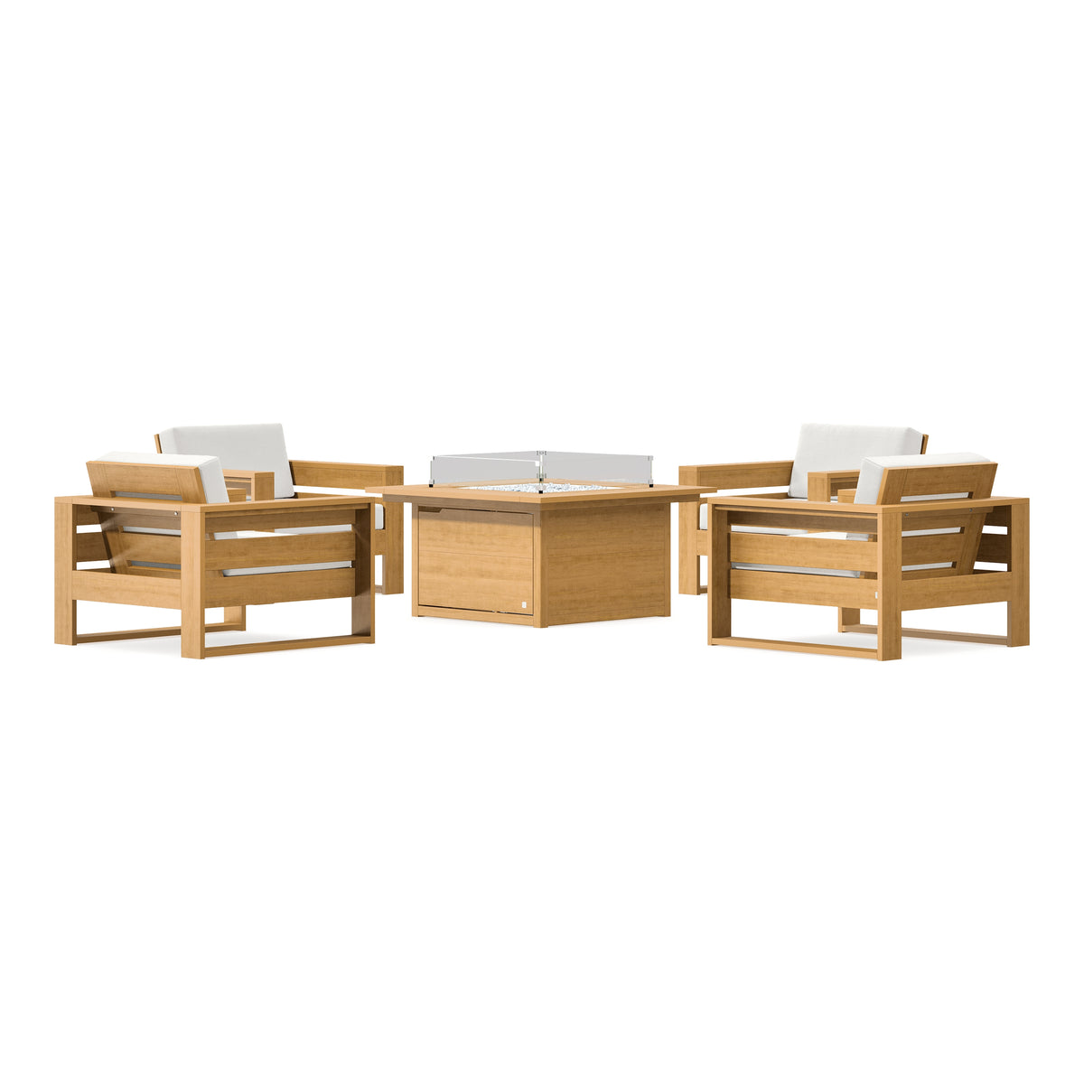 POLYWOOD PW Designer Series Latitude 5-Piece Lounge Fire Table Set in Natural / Natural Linen
