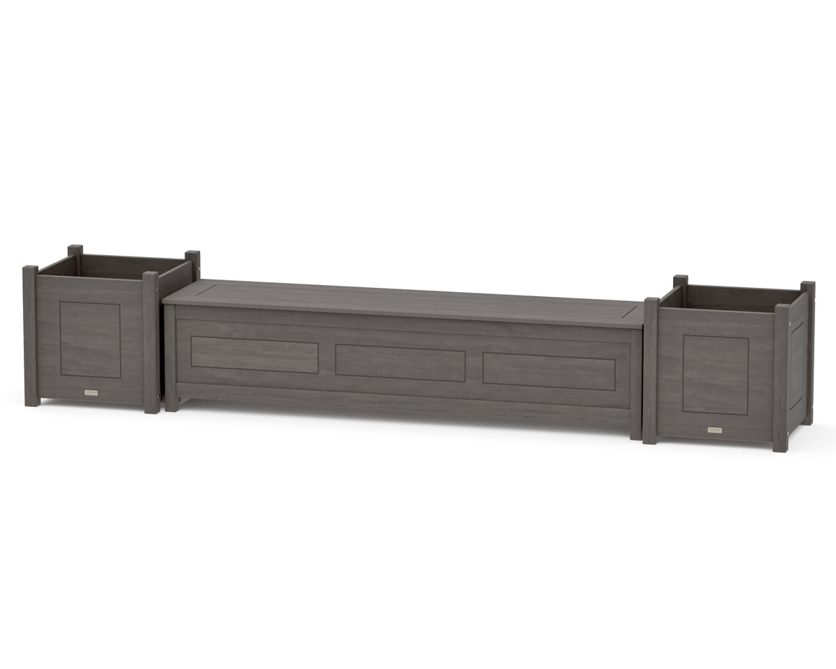 POLYWOOD 72" Country Living Straight Planter Storage Bench Set - Large in Driftwood