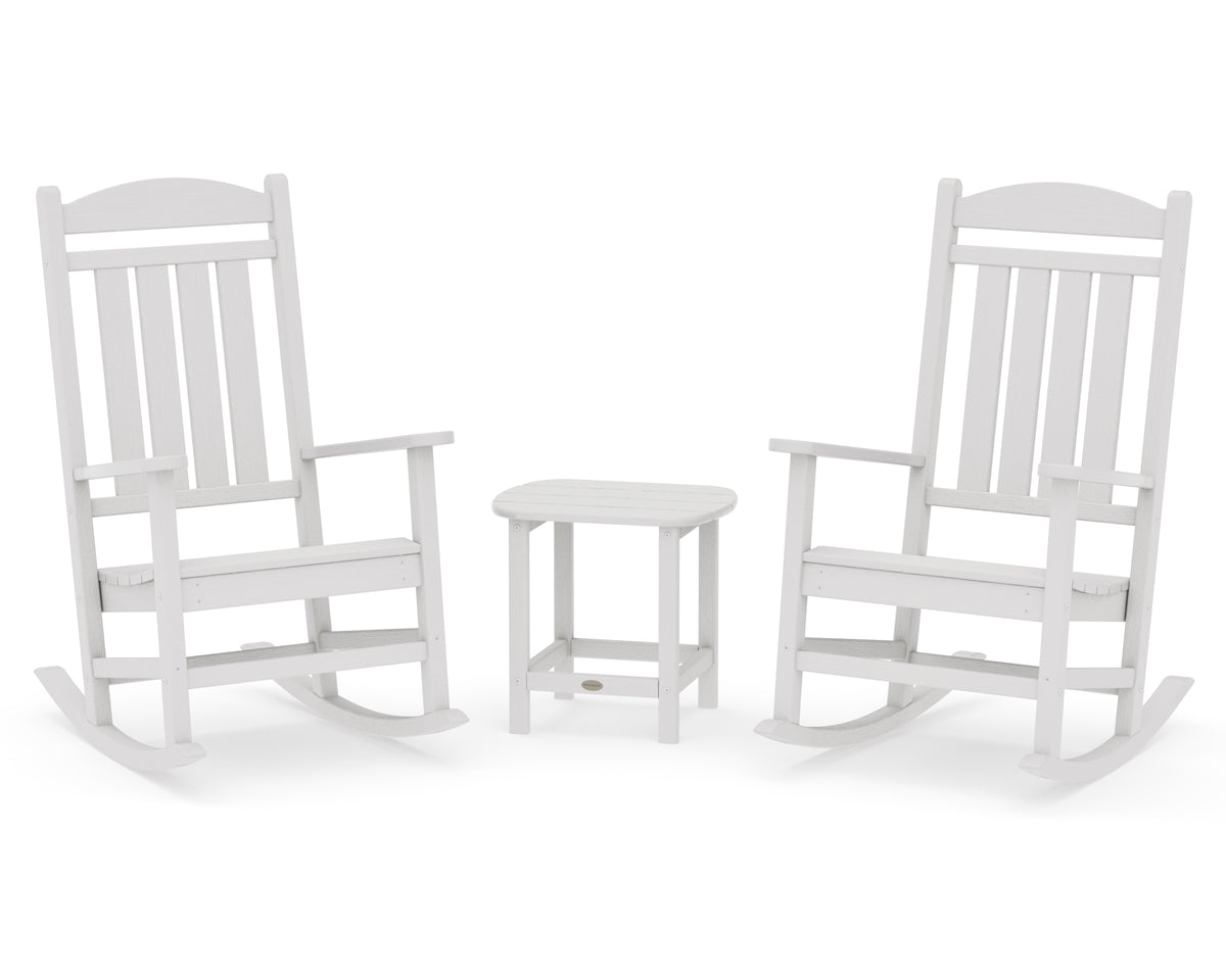 POLYWOOD Presidential 3-Piece Rocking Chair Set with 18" South Beach Side Table in Vintage White