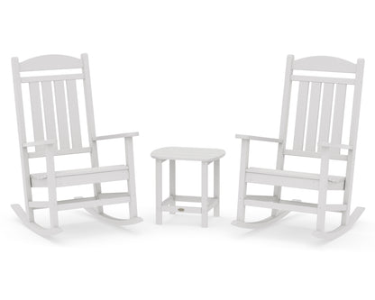 POLYWOOD Presidential 3-Piece Rocking Chair Set with 18" South Beach Side Table in Vintage White