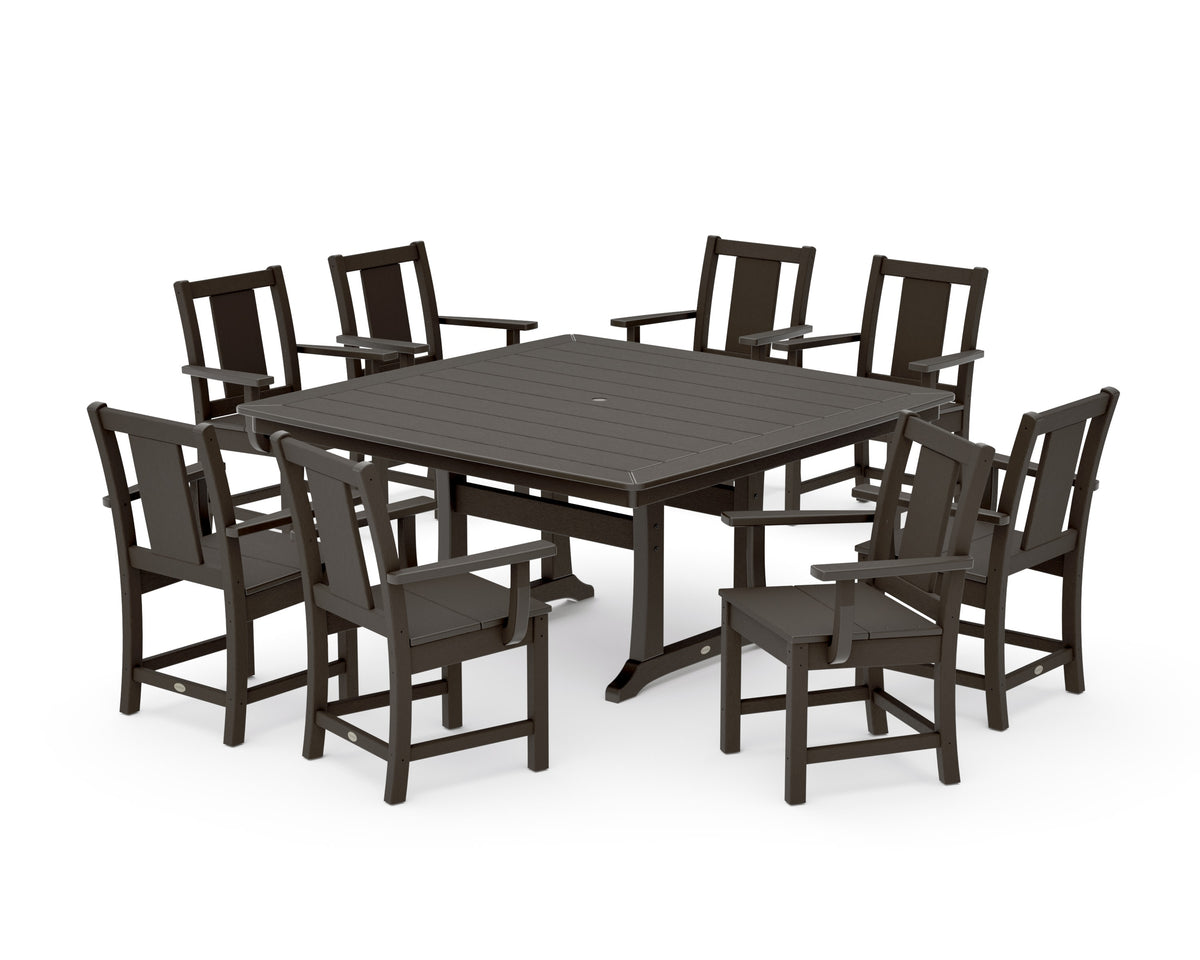 POLYWOOD Prairie 9-Piece Square Dining Set with Trestle Legs in Vintage Coffee