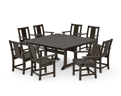 POLYWOOD Prairie 9-Piece Square Dining Set with Trestle Legs in Vintage Coffee