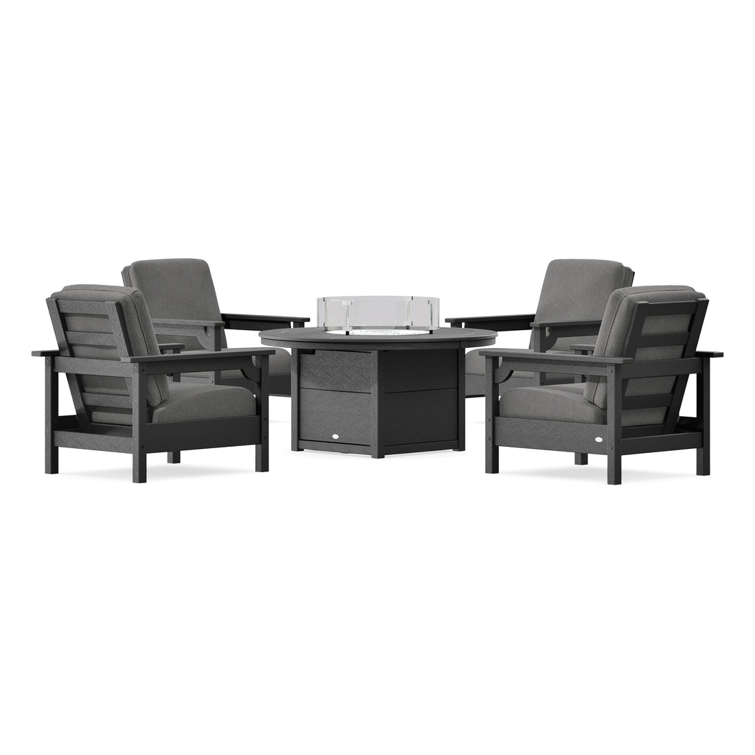 POLYWOOD Club 5-Piece Conversation Set with Fire Pit Table in Black
