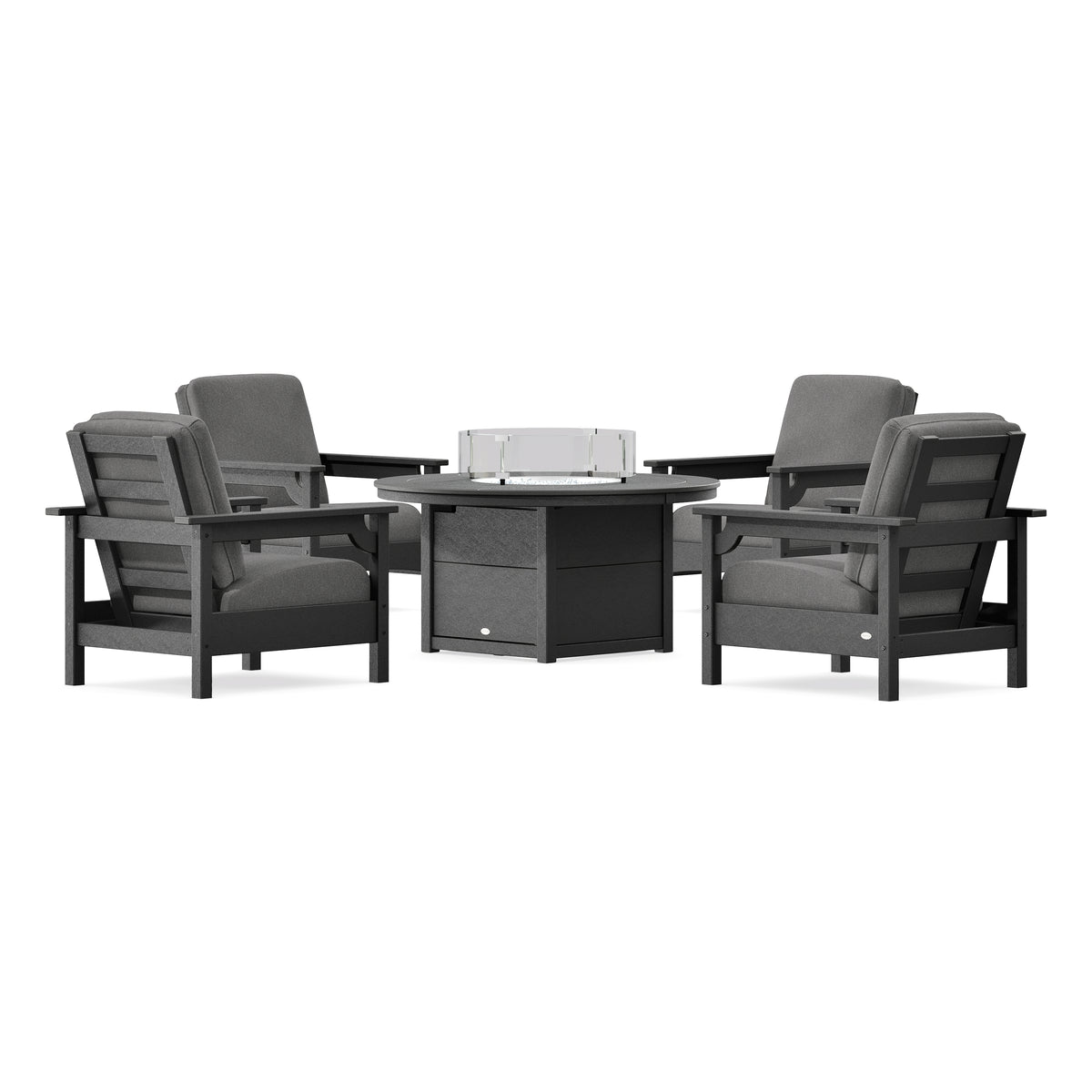 POLYWOOD Club 5-Piece Conversation Set with Fire Pit Table in Black