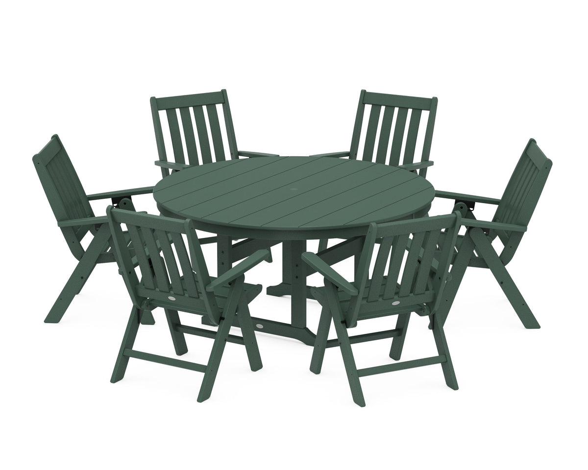 POLYWOOD Vineyard 7-Piece Folding Chair Round Farmhouse Dining Set in Green