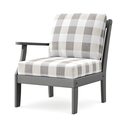 POLYWOOD Braxton Modular Left Arm Chair in Slate Grey / Buffalo Plaid Grey Mist