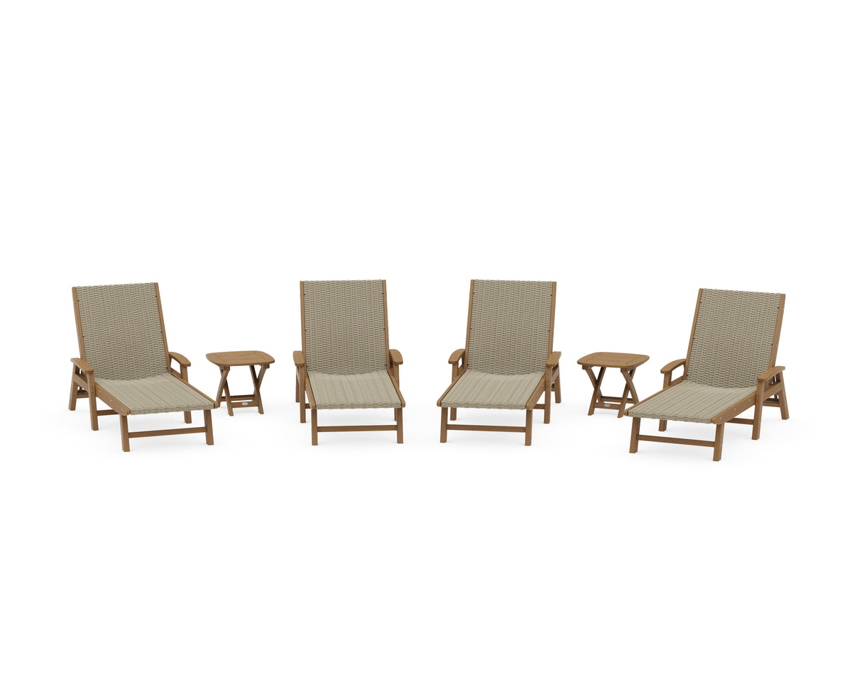 POLYWOOD 6-Piece Coastal Woven Chaise with Arms Lounge Set in Natural / Dune Grass