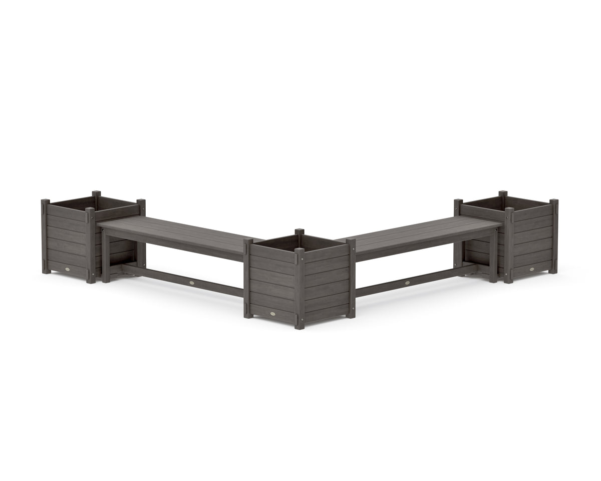 POLYWOOD 60" Nautical L-Shaped Planter Bench Corner Set - Large in Driftwood
