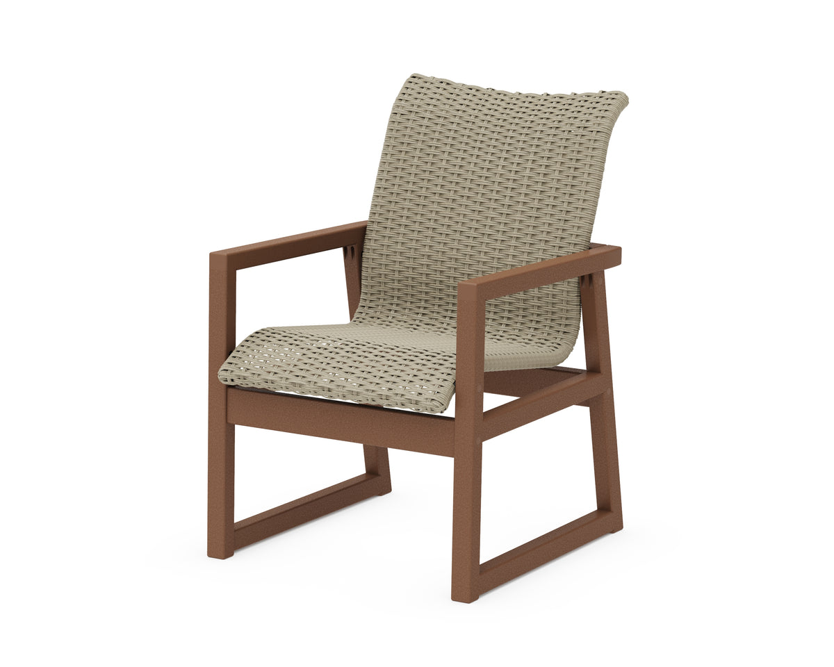 POLYWOOD EDGE Woven Dining Arm Chair in Teak / Dune Grass