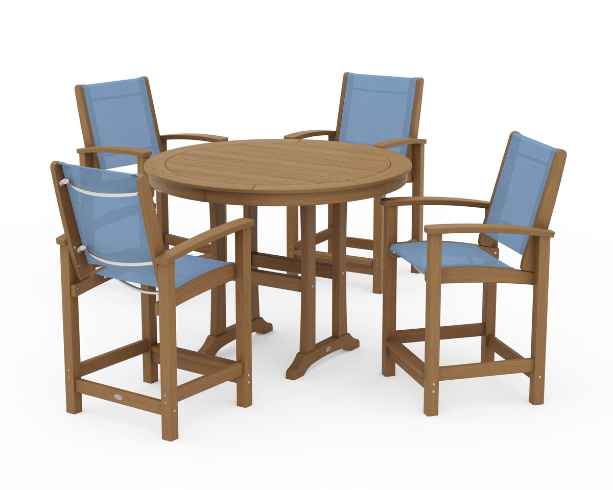 POLYWOOD Coastal 5-Piece Counter Set in Natural / Poolside