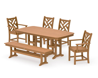 POLYWOOD Chippendale 6-Piece Dining Set with Bench - 37" x 72" Table in Natural