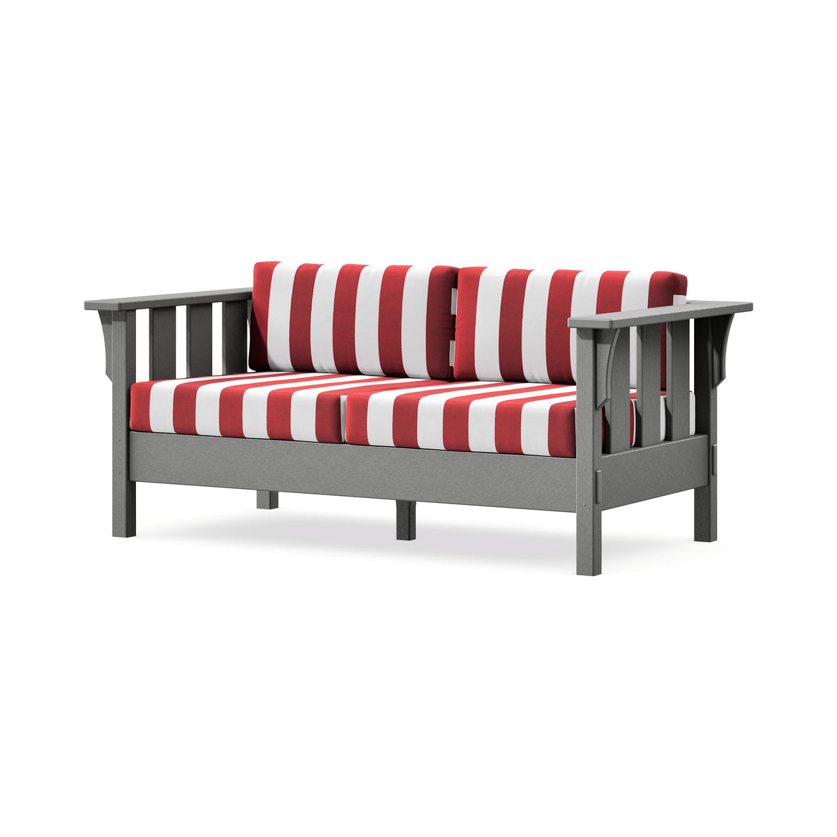 POLYWOOD Acadia Deep Seating Loveseat in Slate Grey / Cabana Stripe Crimson