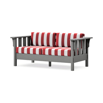POLYWOOD Acadia Deep Seating Loveseat in Slate Grey / Cabana Stripe Crimson