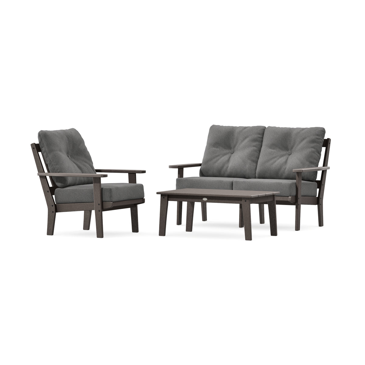 POLYWOOD Oxford 3-Piece Deep Seating Set with Loveseat in Vintage Coffee