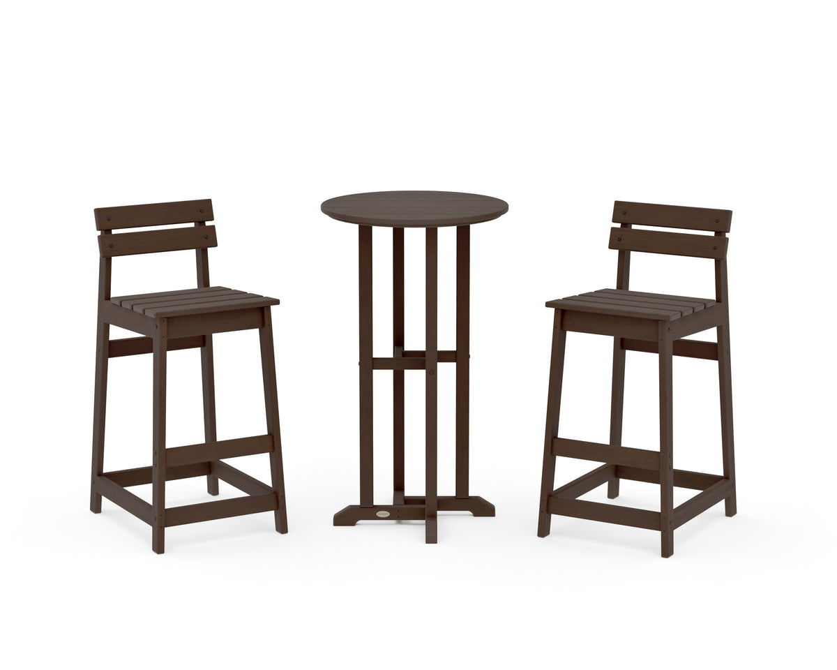 POLYWOOD Modern Studio Plaza Lowback Bar Chair 3-Piece Bistro Set in Kona