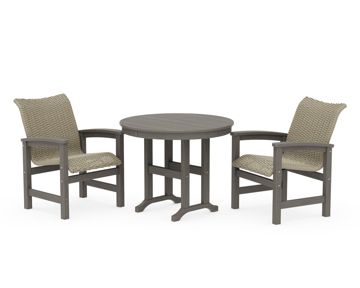 POLYWOOD Coastal Woven 3-Piece Farmhouse Dining Set in Driftwood / Dune Grass