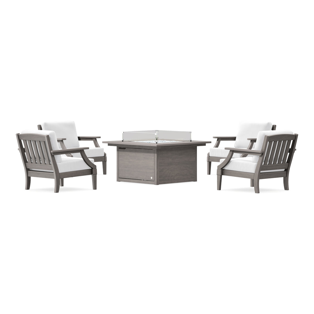 POLYWOOD PW Designer Series Estate 5-Piece Lounge Fire Table Set in Driftwood / Natural